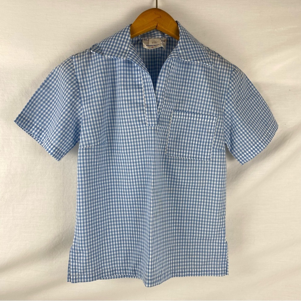 Vintage Girl Guides of Canada Blue Gingham Uniform Shirt Size 10